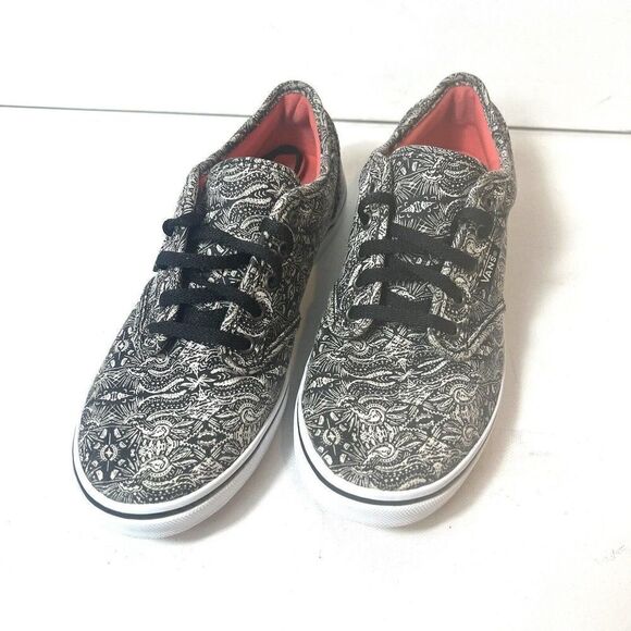 VANS Sneakers Skate Shoes Womens Size 6 Black White Paisley Lace Up Low Top Flat - Picture 3 of 11